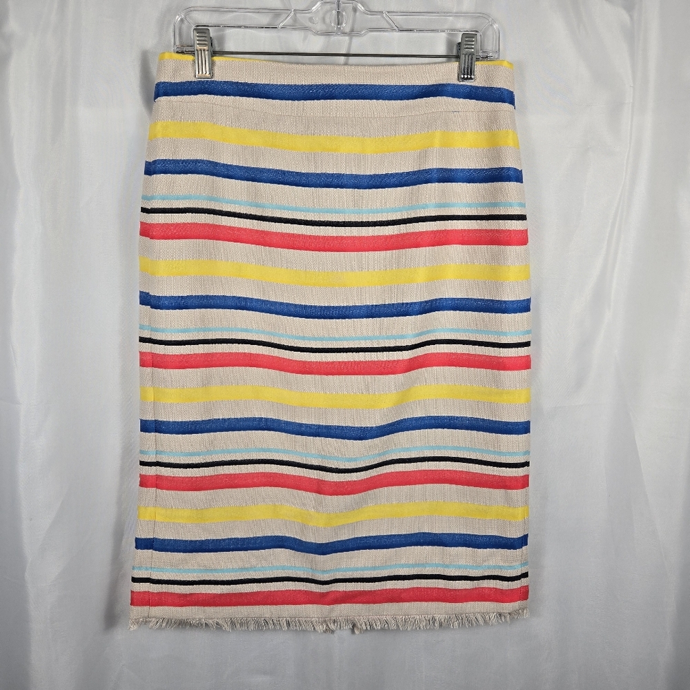 J. Crew Womens Colorful Stripe Textured Jacquard Fringe Pencil Skirt Size 8